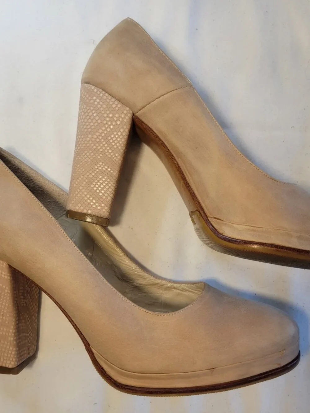 Christ Mondl Nude Leather Platform Pumps Reptile Block Heel Size 7
